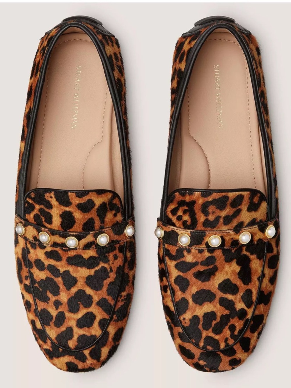 NEW STUART WEITZMAN ALLPEARLS DRIVING  LOAFERS LEOPARD CALLF HAIR 7